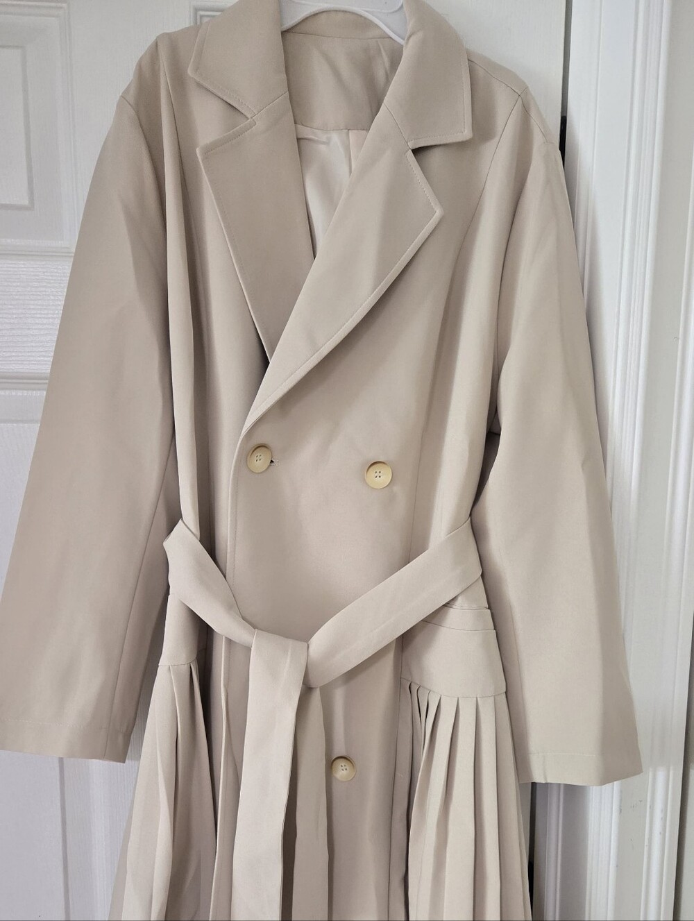 Beige Double-Breasted Trench Coat with Belt
